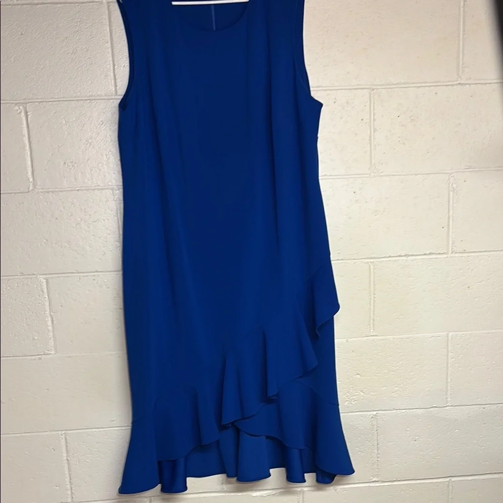 Calvin Klein Blue Asymmetrical Ruffled Sheath Dress - Picture 1 of 5